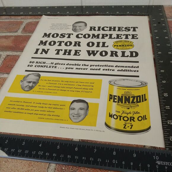 Pennzoil Motor - Oil Can / Richest Oil in World - Vtg 1961 PRINT AD Ephemera - Picture 2 of 9